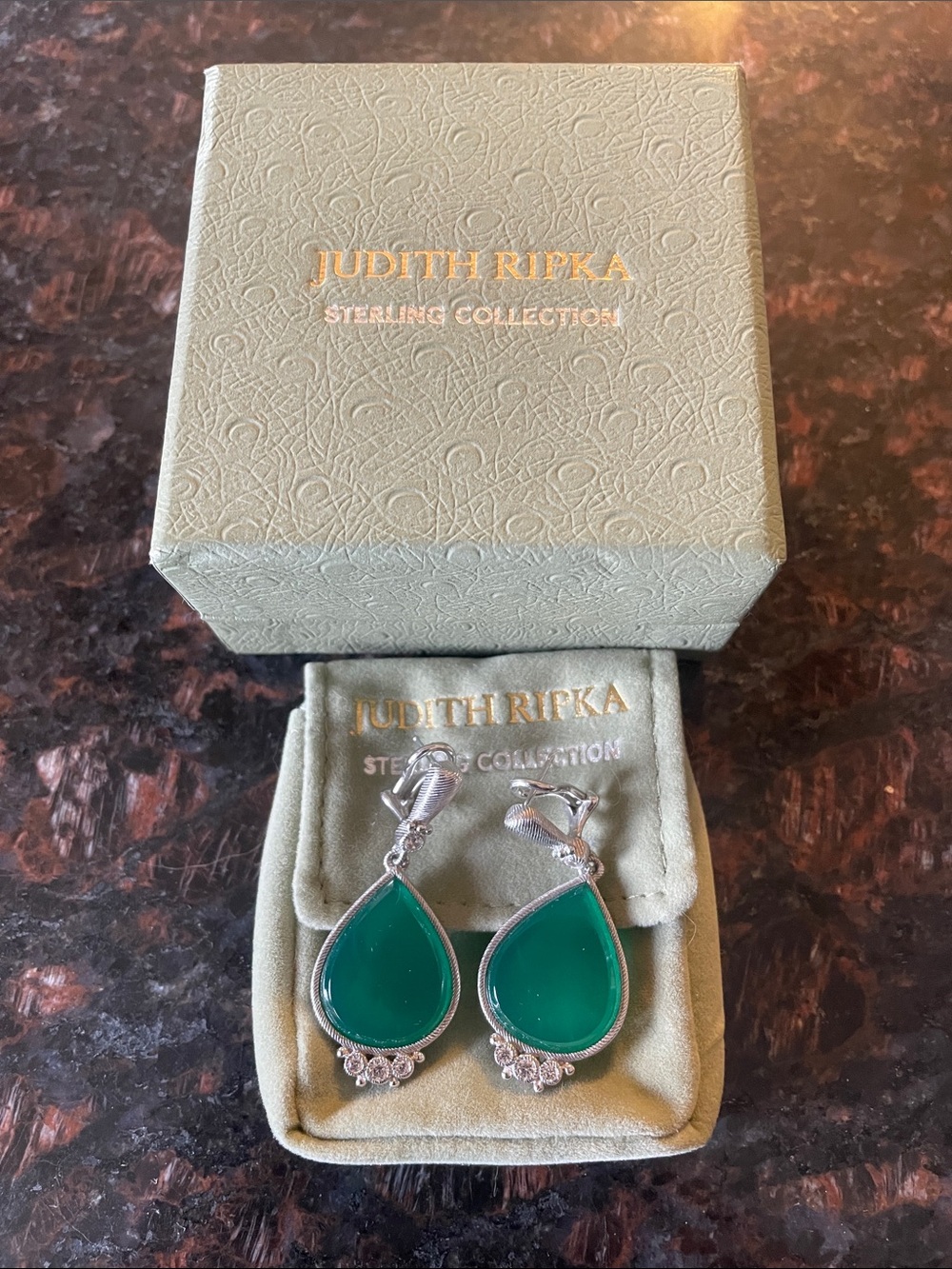 Judith Ripka Green Chalcedony Sterling Silver Drop Earrings Diamonique 925